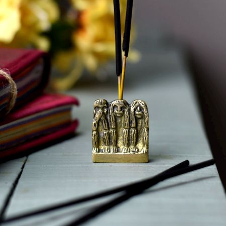 Antique Golden Brass Three Monkey Agarbatti Holder Stand